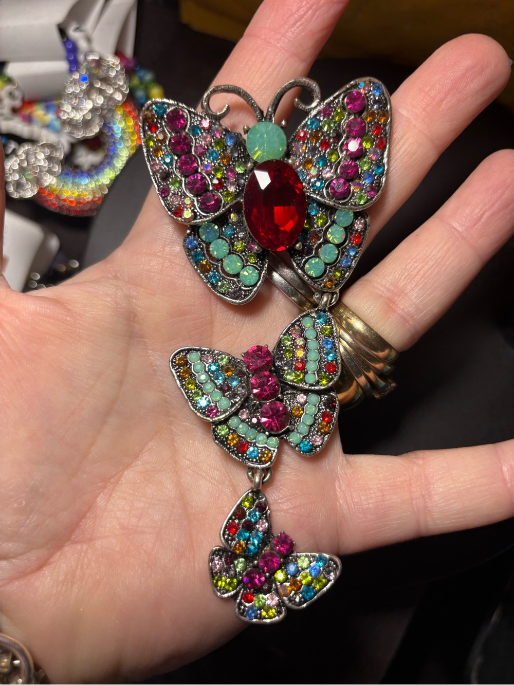 Beautiful Multicolor Rhinestone Butterfly Pendant Necklace/pin Brooch - Picture 4 of 4